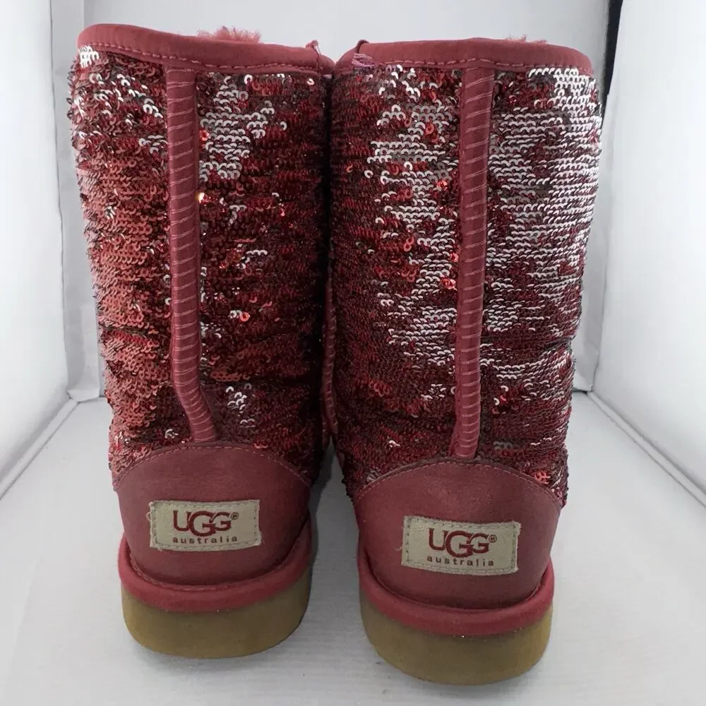 Ugg‎ Australia Women's Red And Silver Sequin Short Boot SN 1003121 US 7